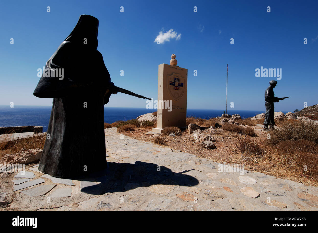 Crete Moni Preveli monument for monks who fought the germans in WO II Stock Photo