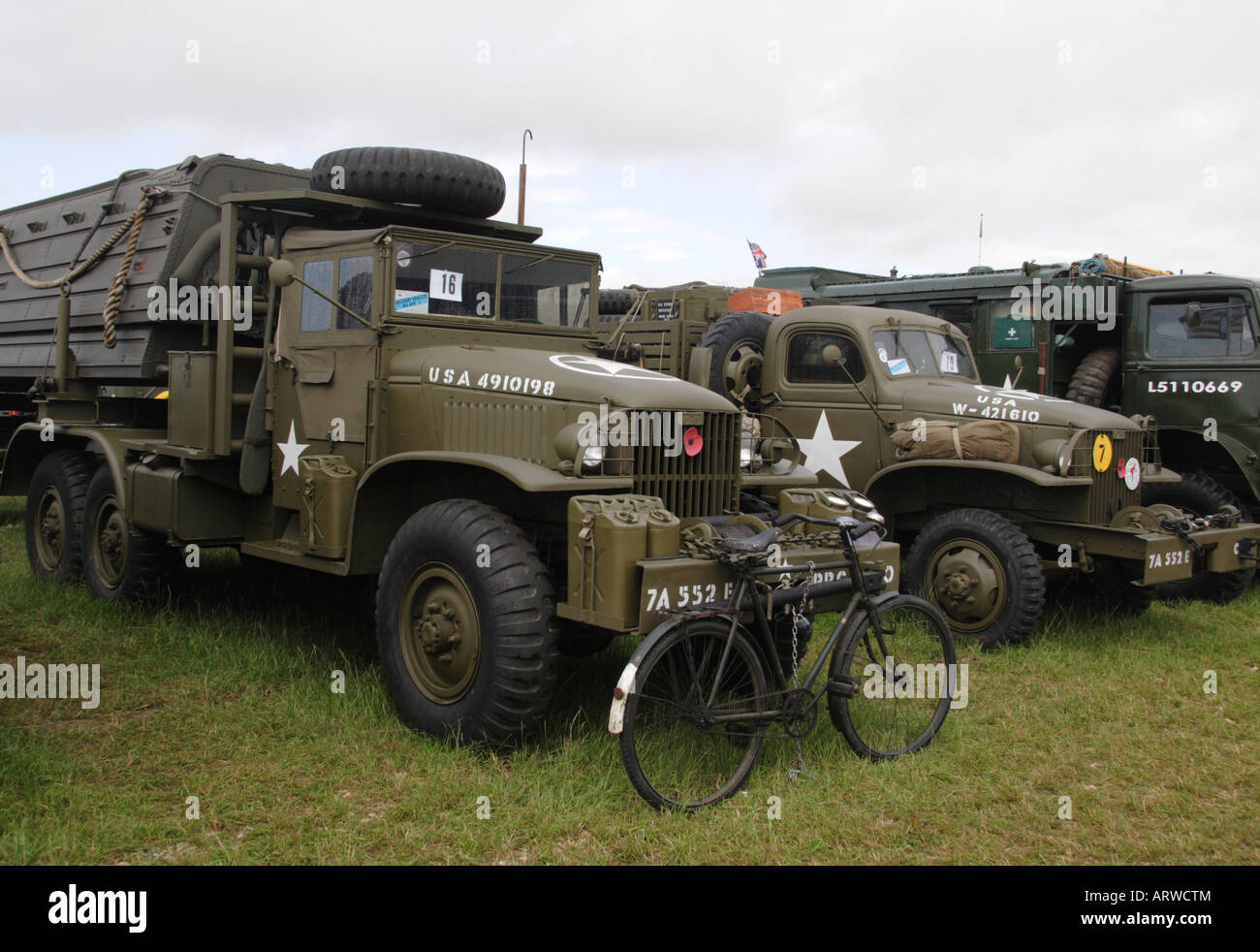 Vintage army vehicles on display at a steam and country fair Stock