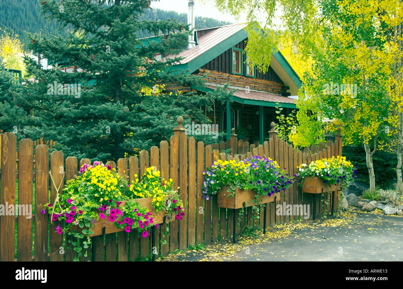 Residential Flower Boxes With Fence In Crested Butte Colorado Usa