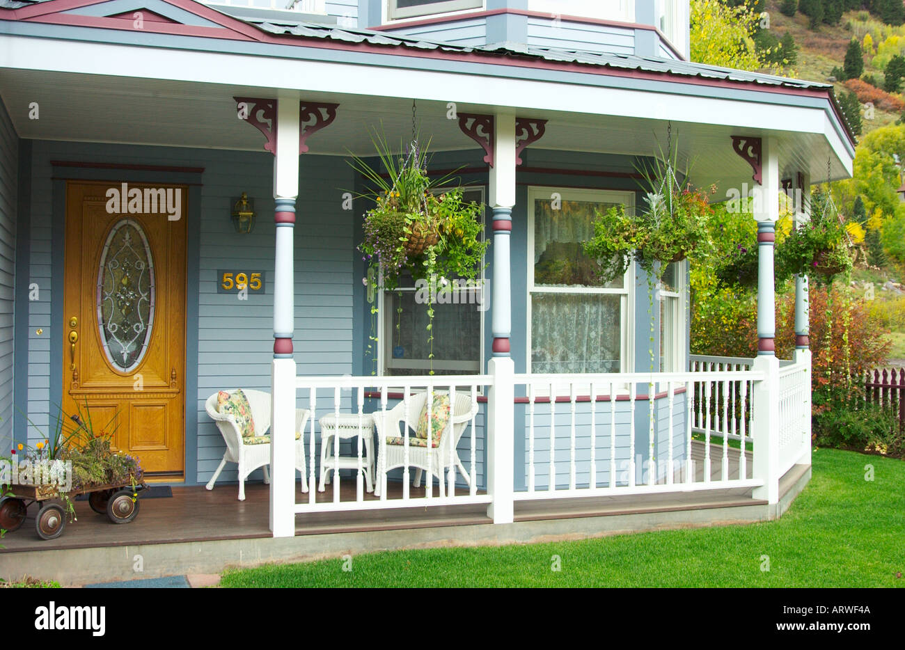 Veranda to a Victorian home in Telluride Colorado USA Stock Photo
