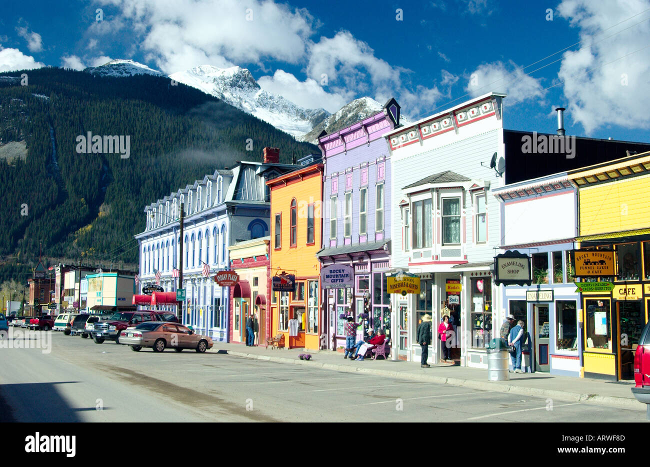 Main street shops and storefronts in historic Silverton, Colorado USA
