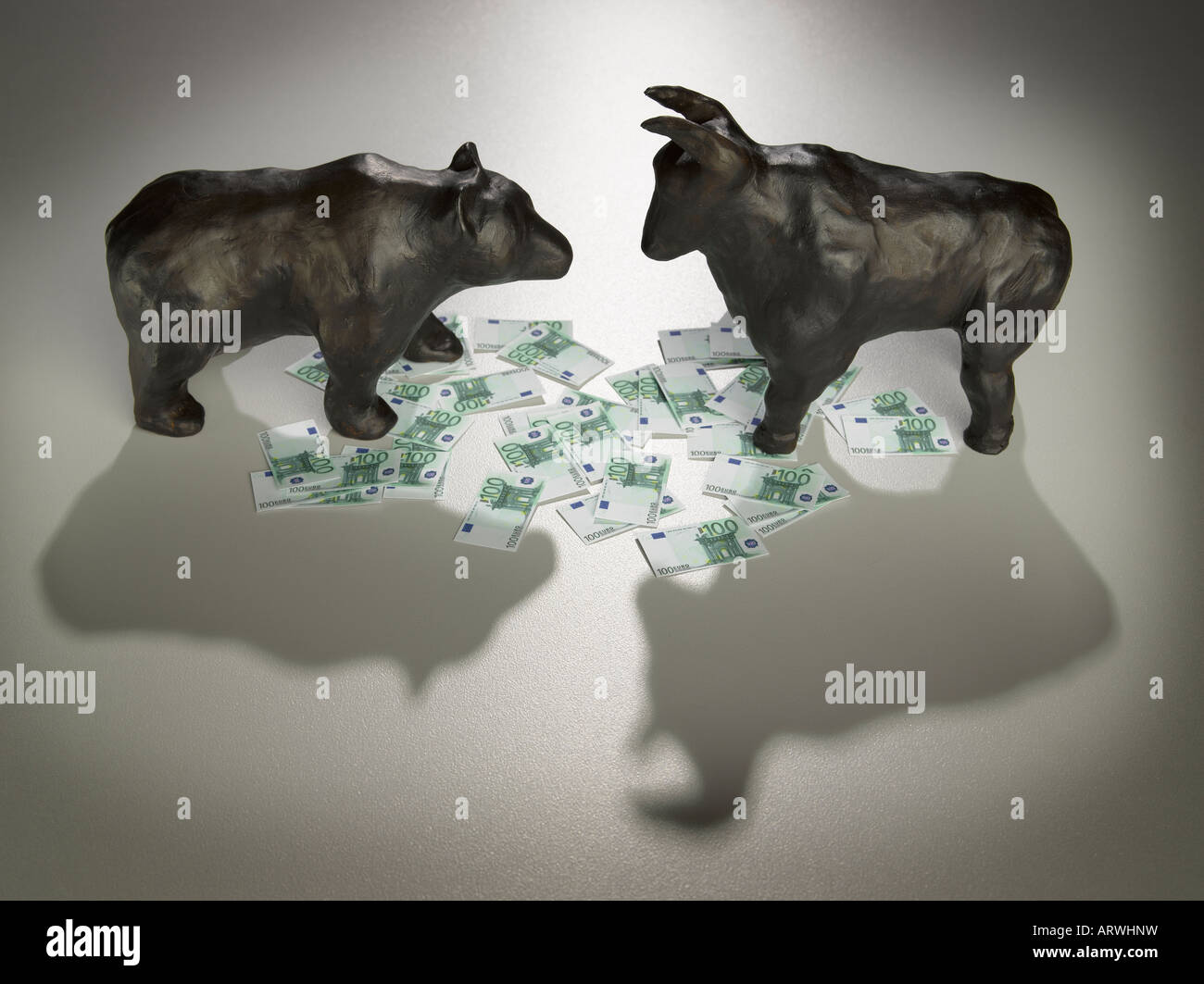 bear and bull with euro currency Stock Photo