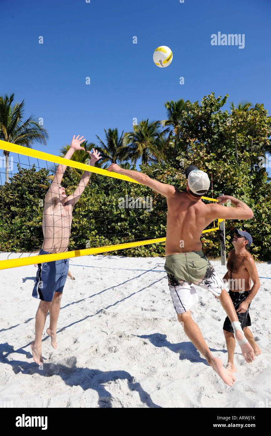 Beach 2 on 2 volleyball played at The Pier Beach Naples Florida Stock Photo