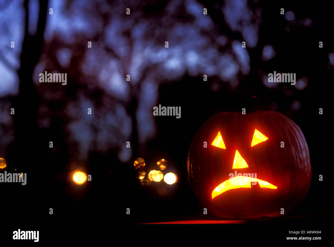 Pumpkin Jack O Lantern against night sky Stock Photo - Alamy