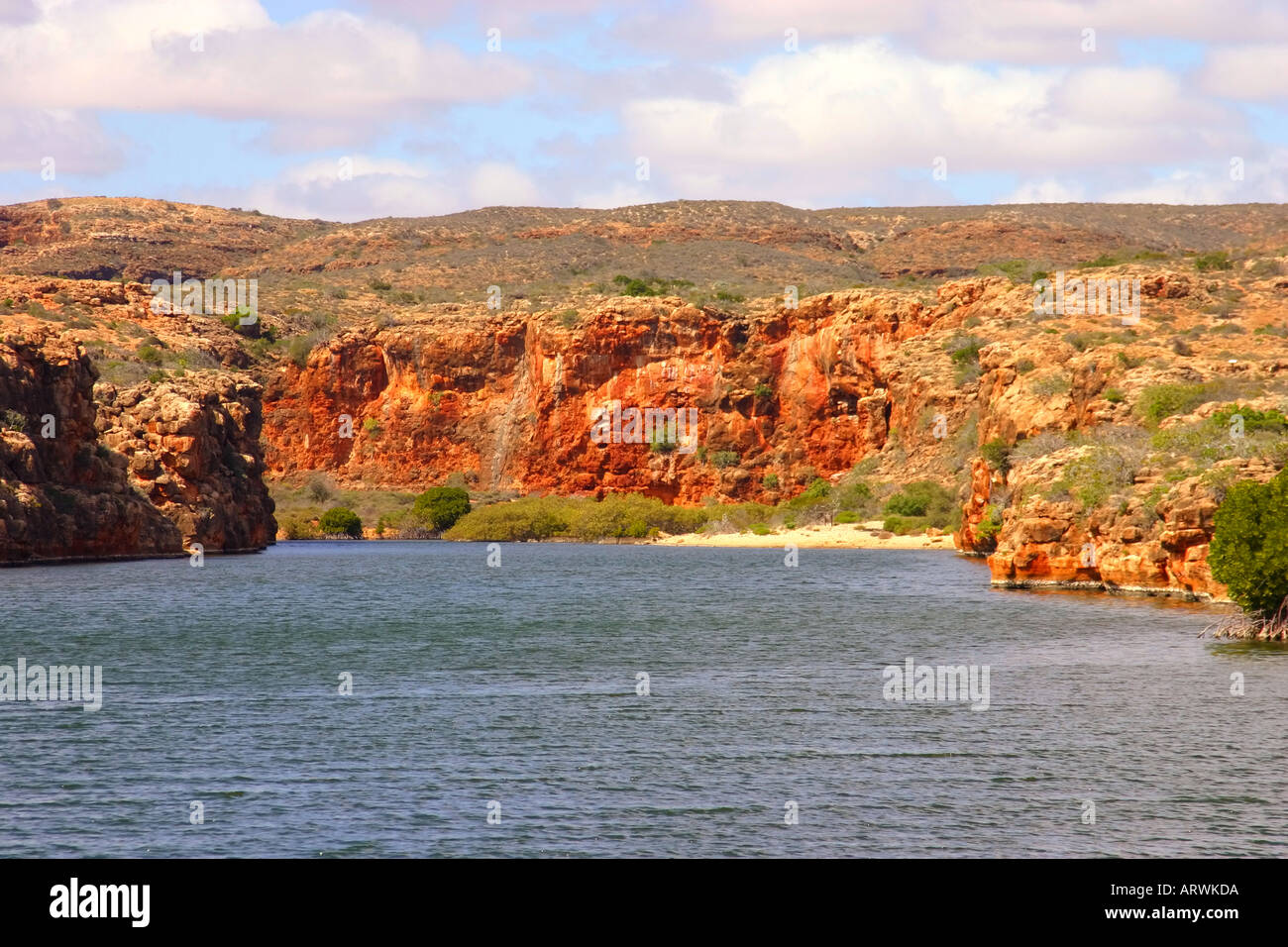Red cliffs of Yardie Creek Gorge in Cape Range National Park near Exmouth Western Australia Stock Photo