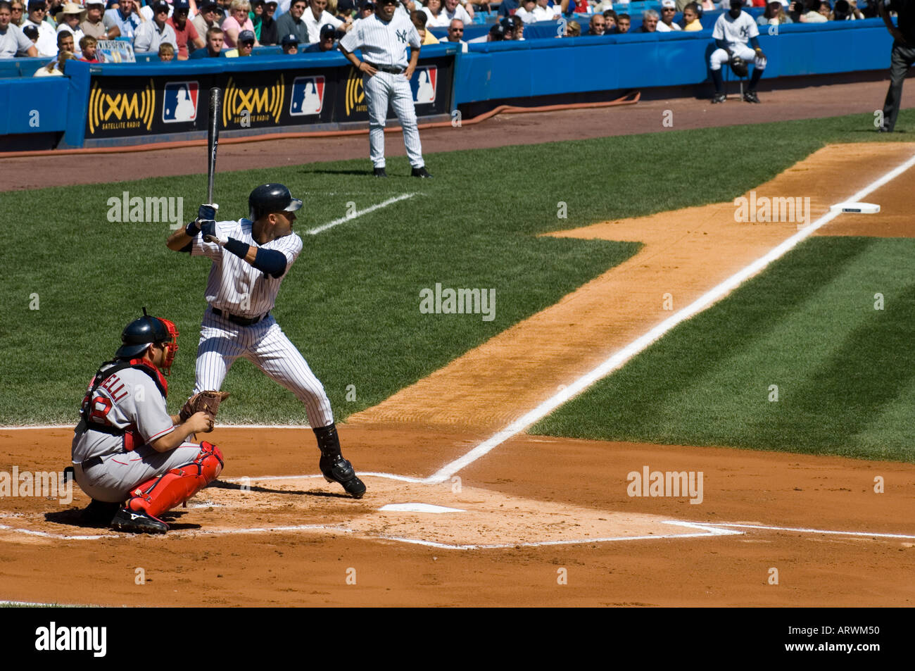 Derek Jeter bats against the Boston Red Sox, September 11 2005. Stock Photo