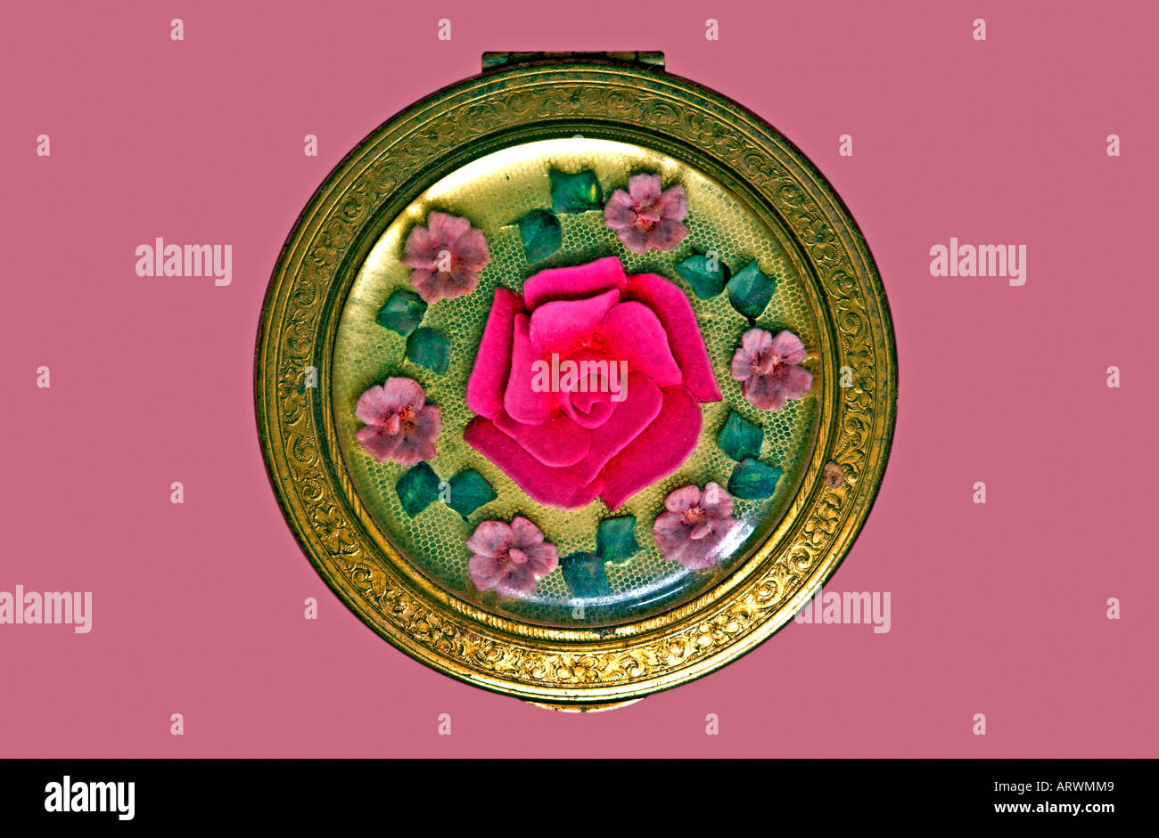 Vintage Rose Compact By Stratton Stock Photo