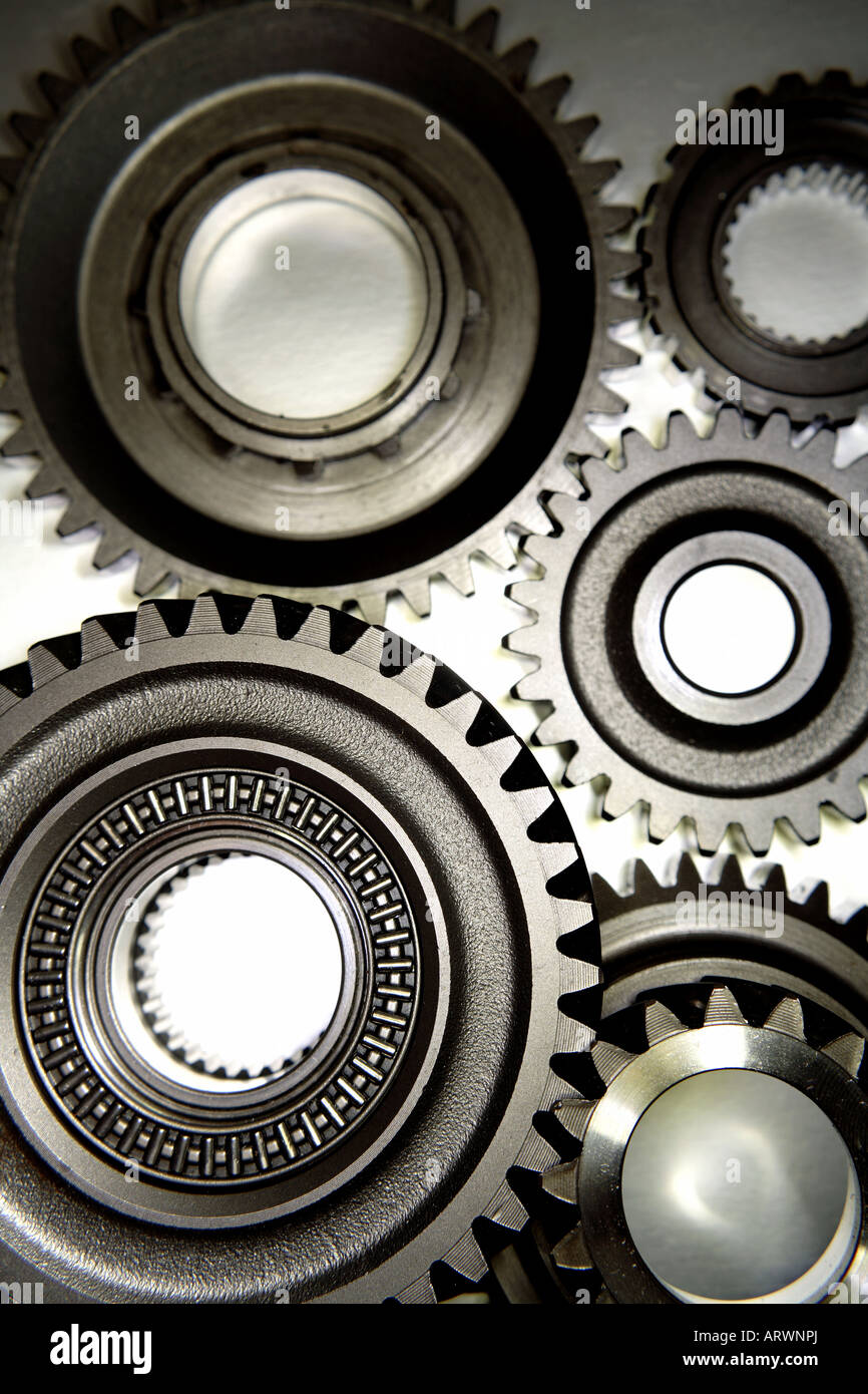 Steel gears meshing together Stock Photo Alamy