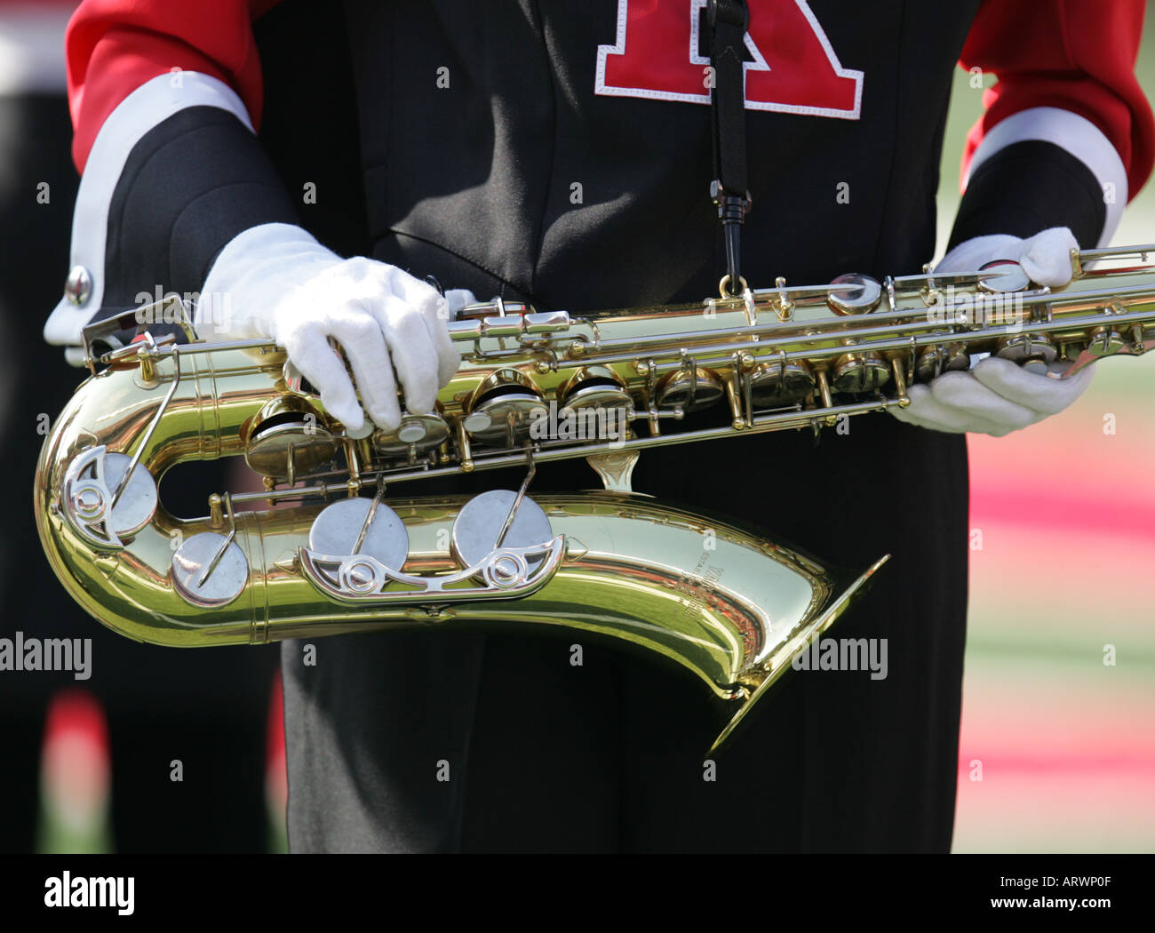 Saxophone player in a marching band Stock Photo Alamy