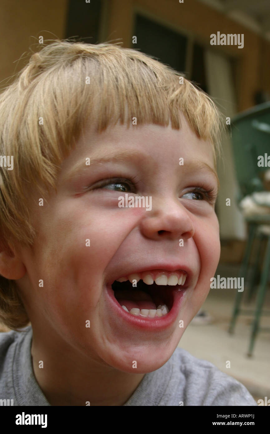 one year old child laughing, close up Stock Photo Alamy