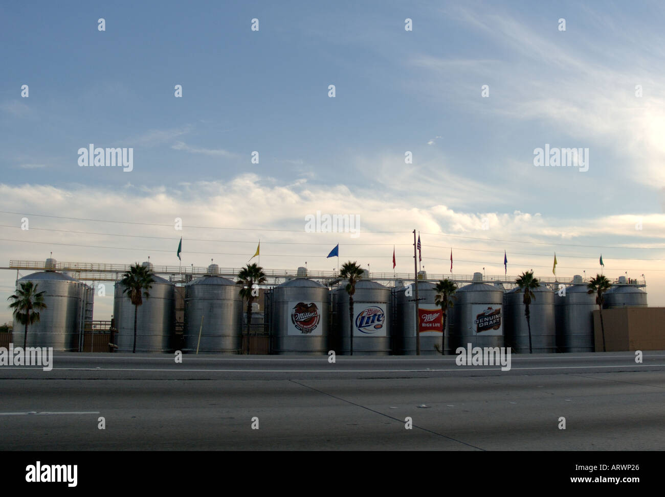 Storage tanks in Miller beer brewery Irwindale California Los Angeles