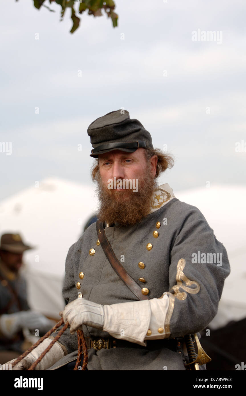 Portrait of mounted officer at Civil War Reenactment Event Stock Photo