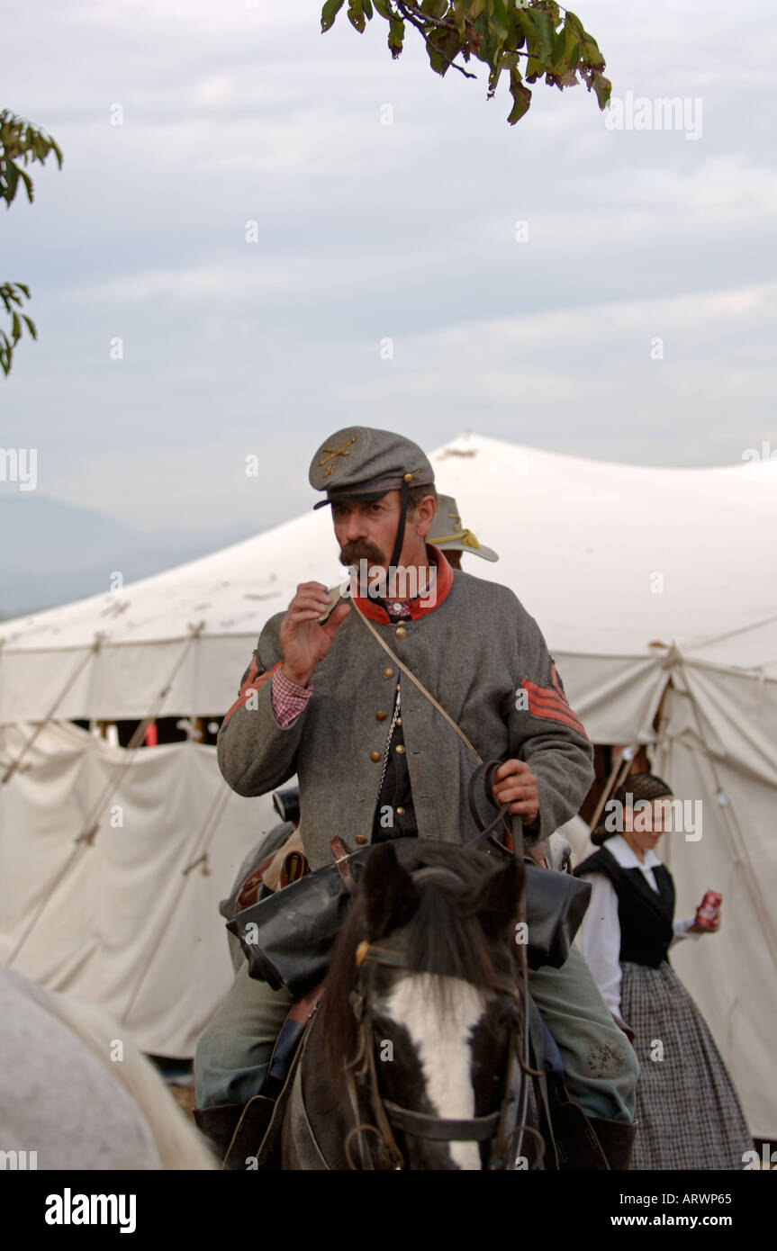Portrait of mounted officer at Civil War Reenactment Event Stock Photo
