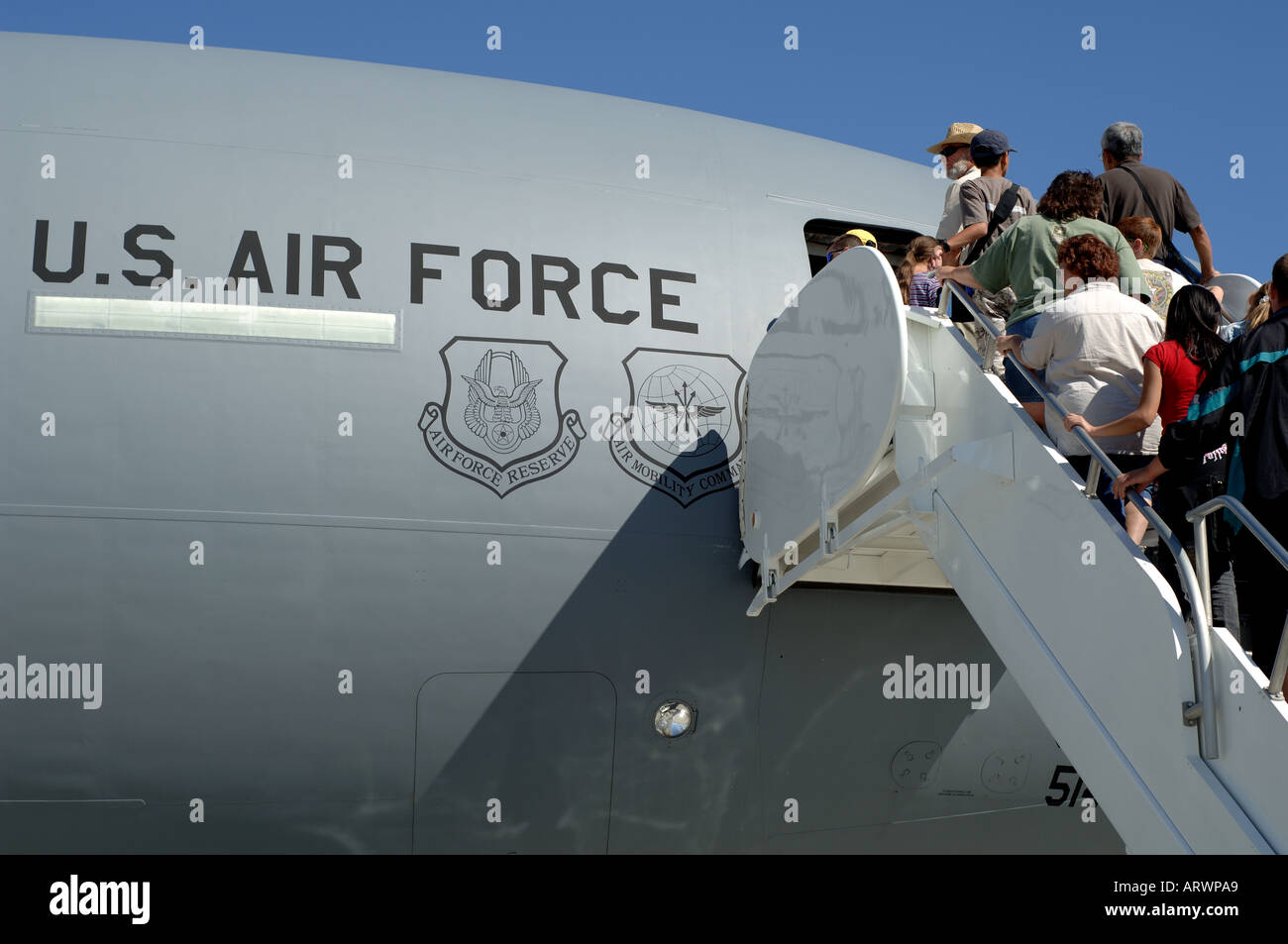 Visitors boarding United States Air Force airplane at Edwards Air Force ...