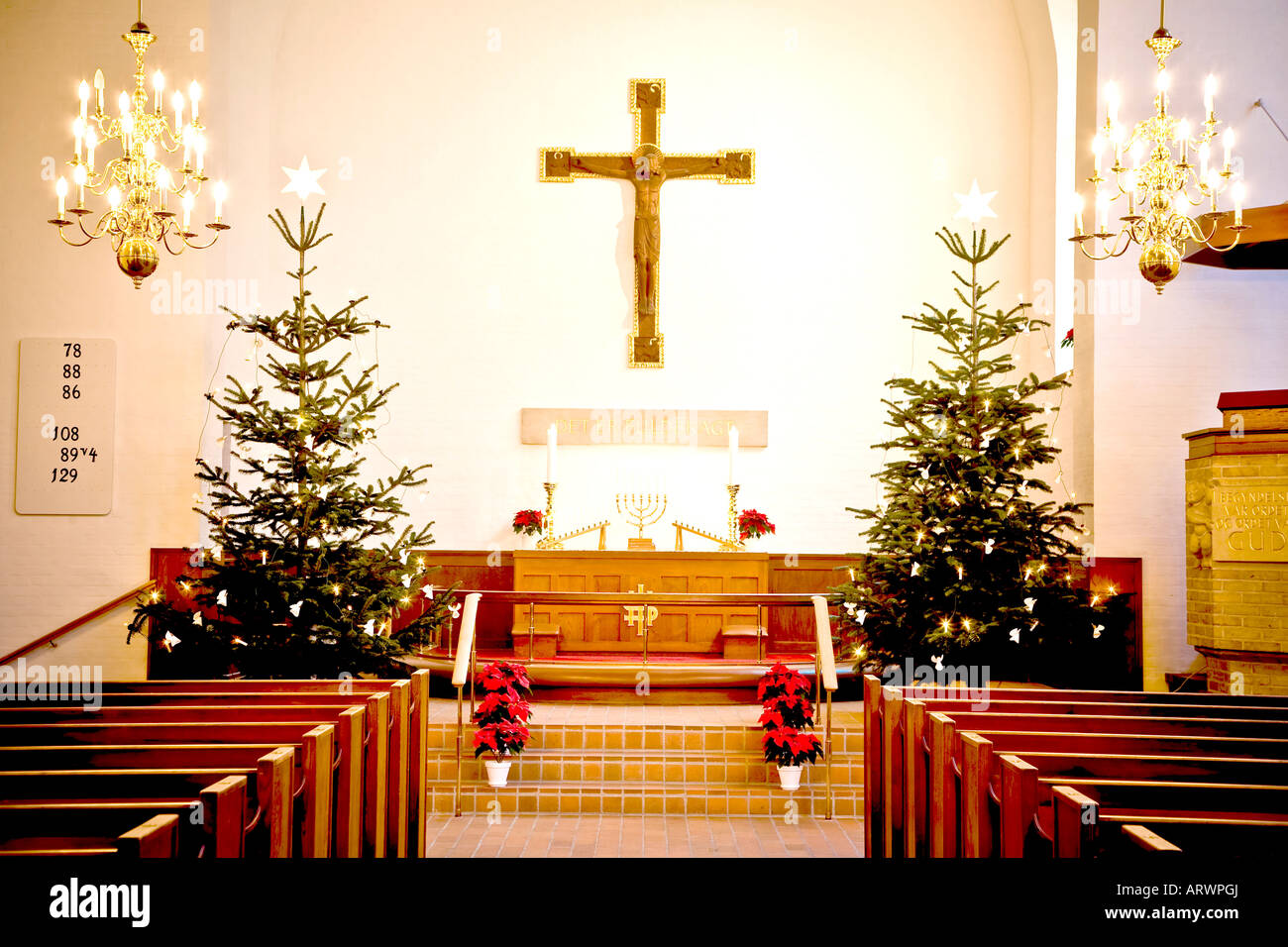 Christmas decorated church Stock Photo