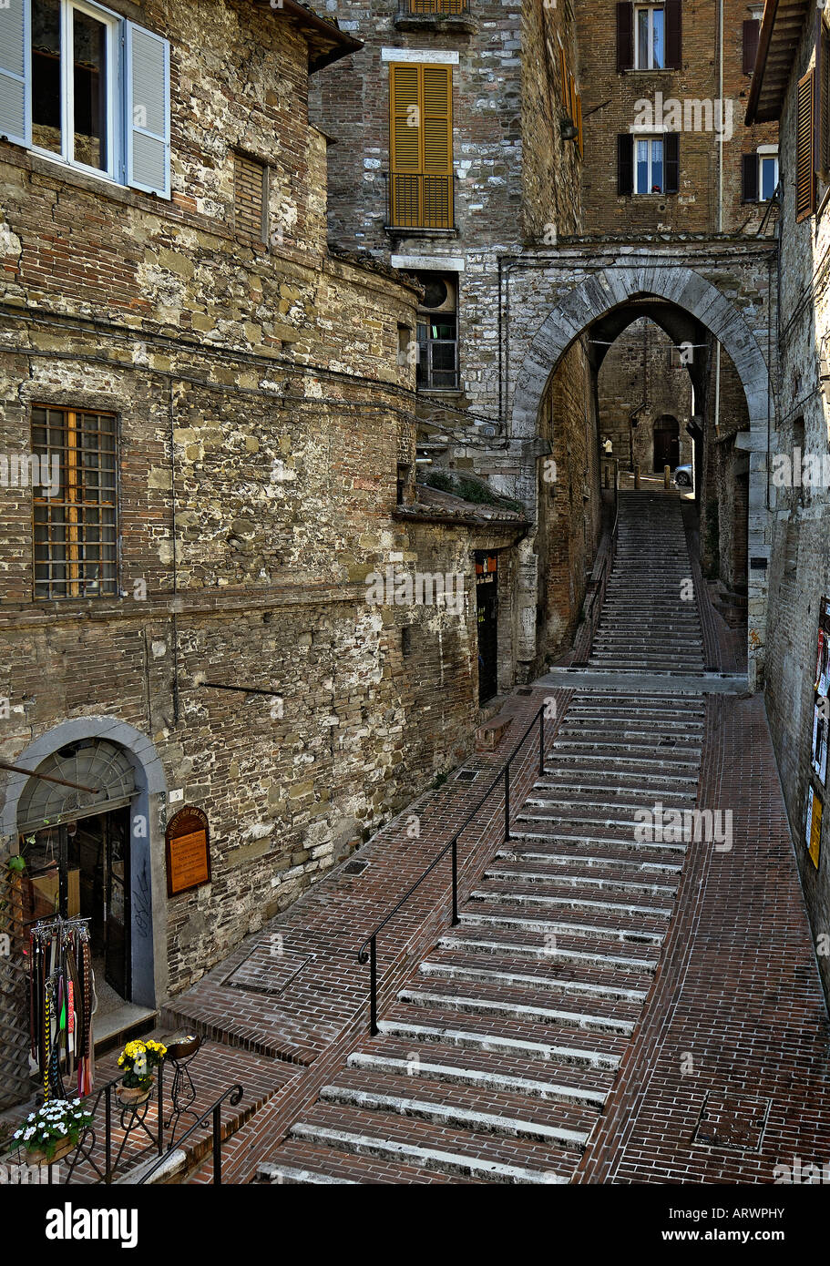 Perugia street Umbria Italy vertical Stock Photo - Alamy