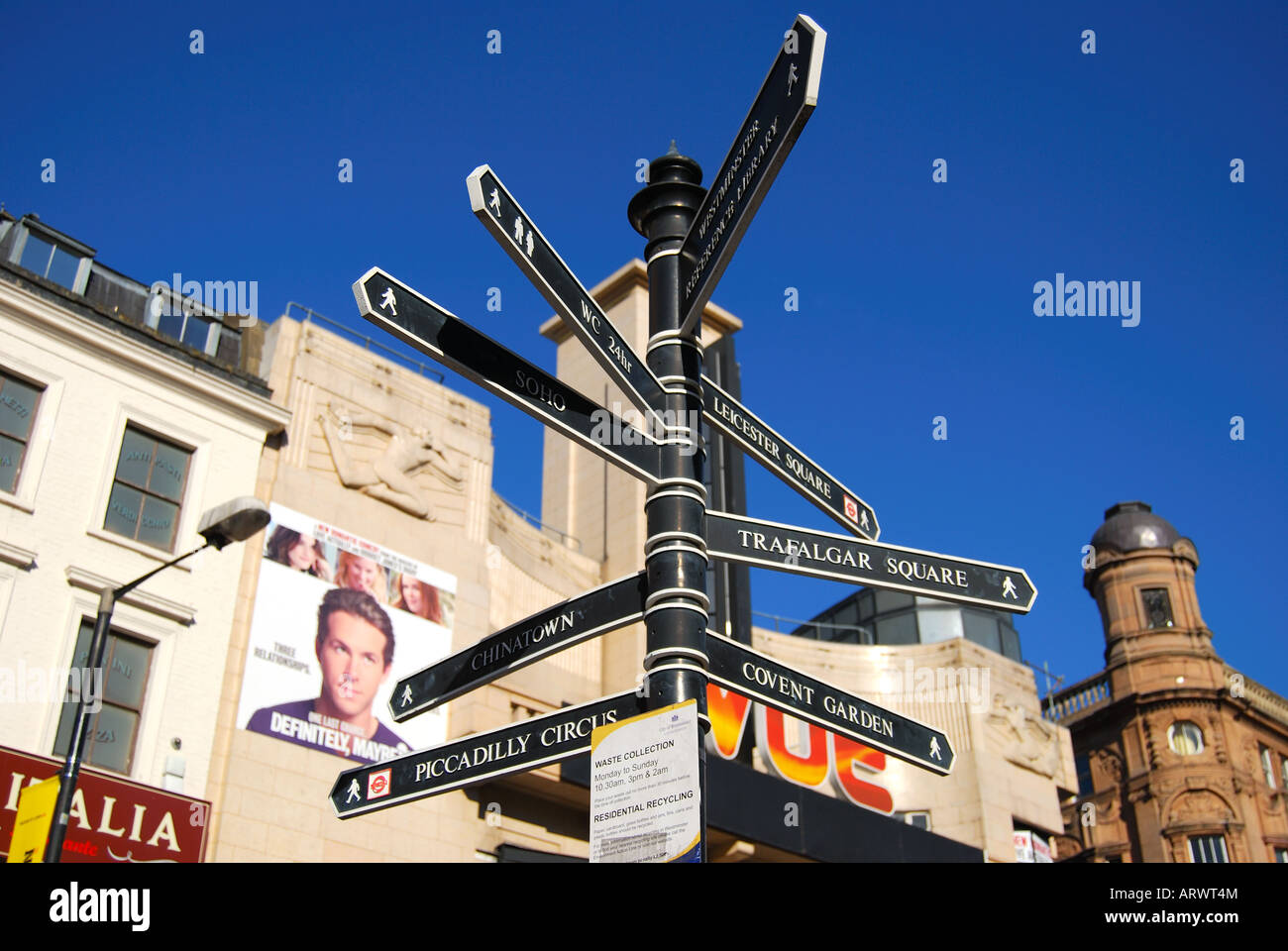 Sign post, Leicester Square, West End, London, England, United Kingdom Stock Photo