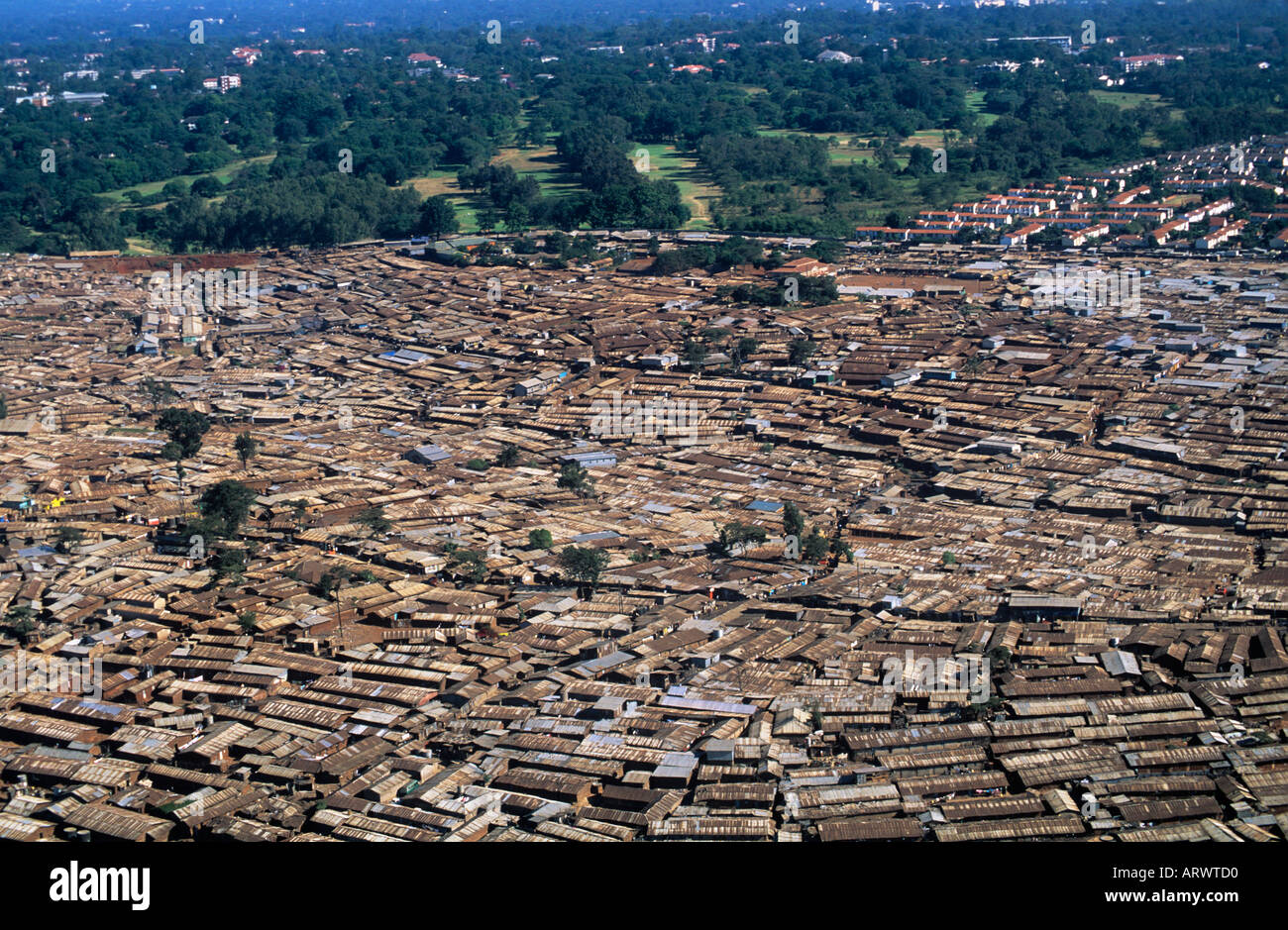 Kibera, a vast slum in Nairobi, from the air Stock Photo
