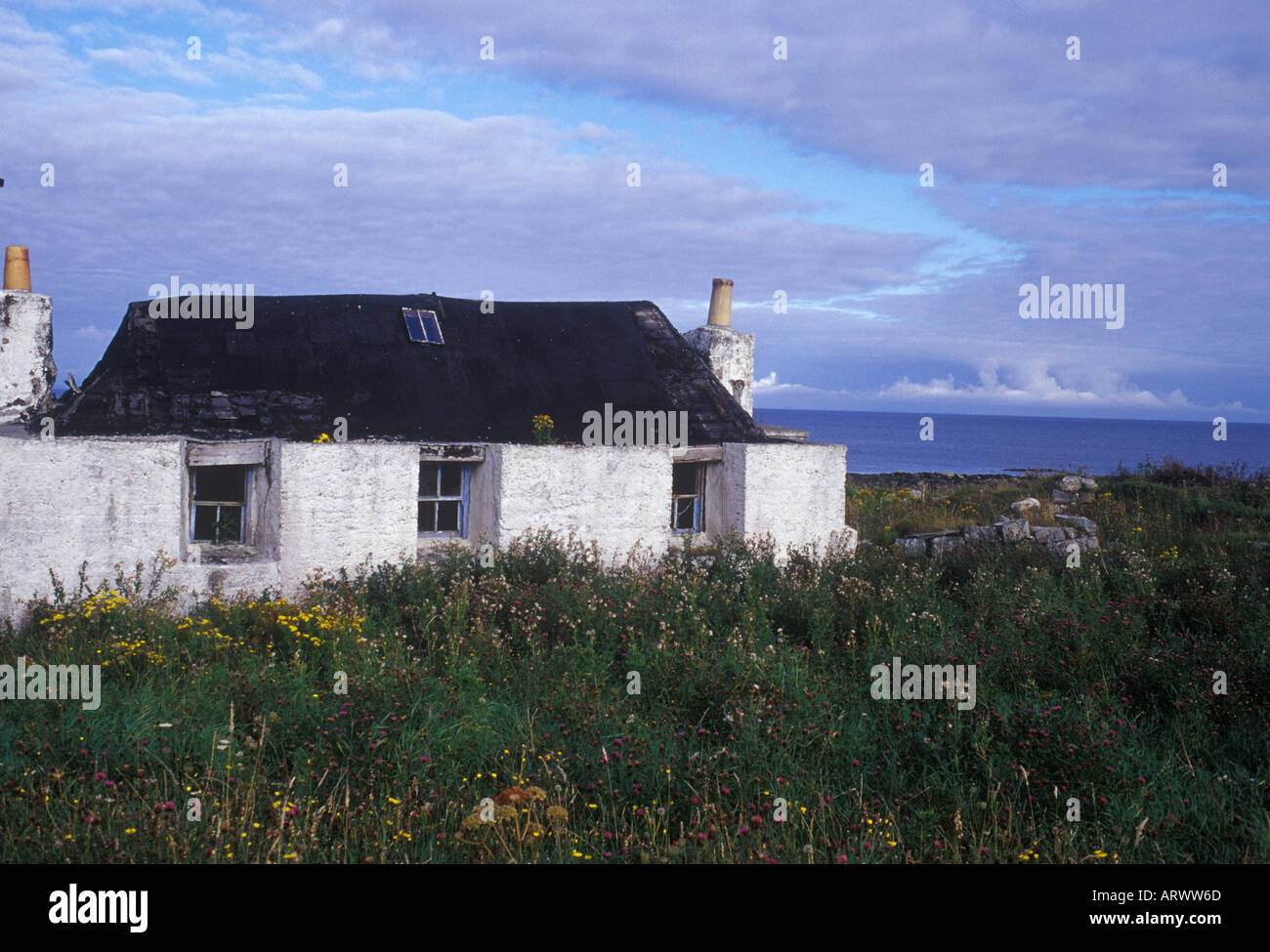 Derelict Abandoned Traditional Scottish Croft In Tiree Inner Stock