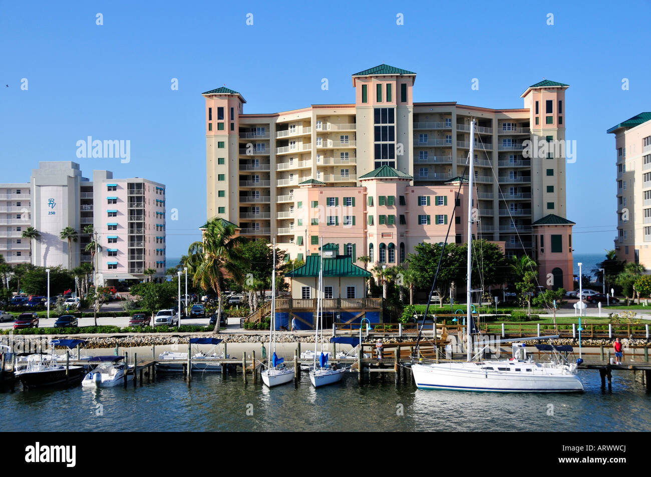 Personal residential homes and condos in The Harbor at Fort FT Myers Beach Florida FL US intercoastal waterway Stock Photo