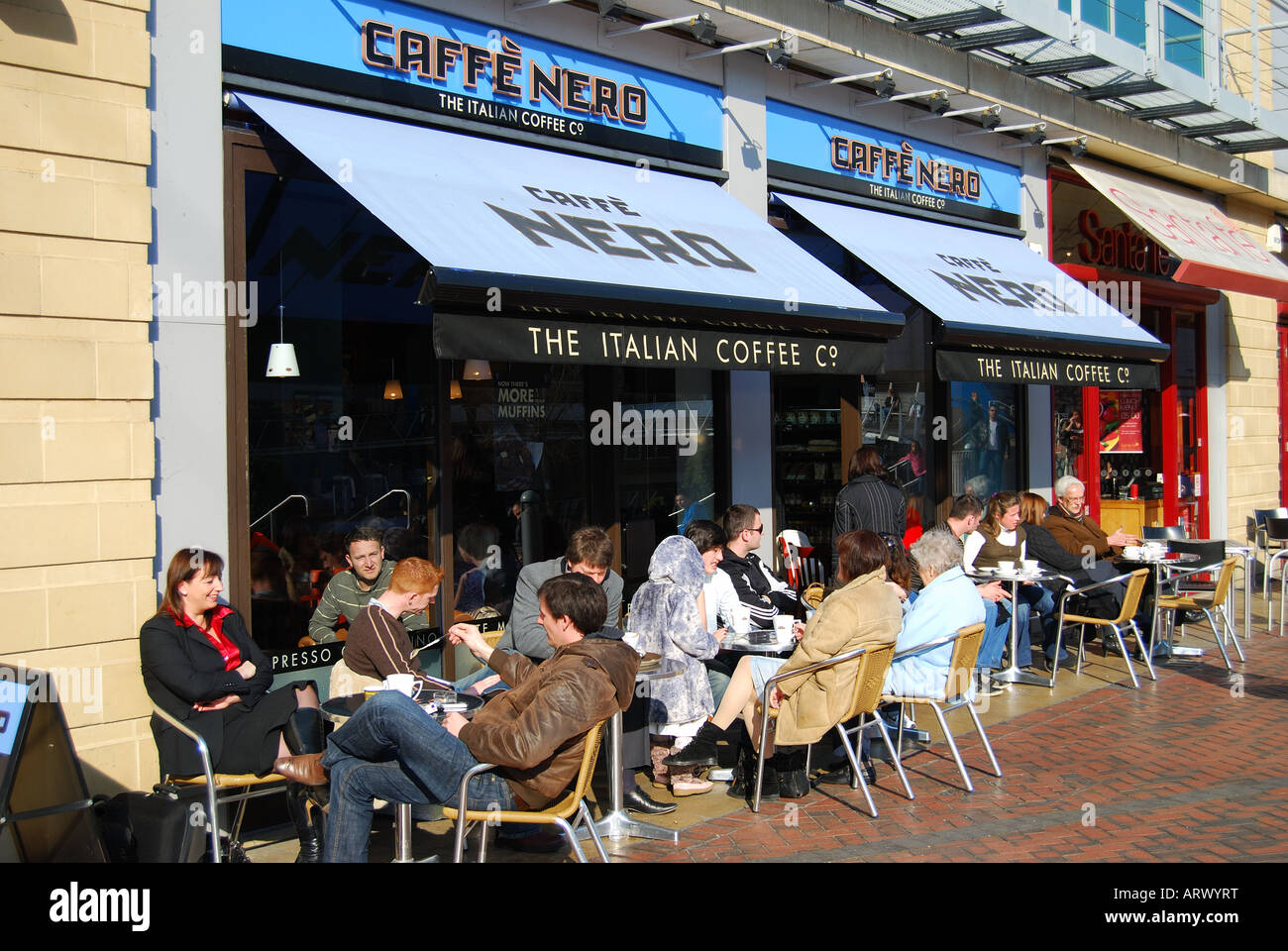 Caffe Nero, The Oracle Shopping Centre, Reading, Berkshire, England, United Kingdom. Stock Photo
