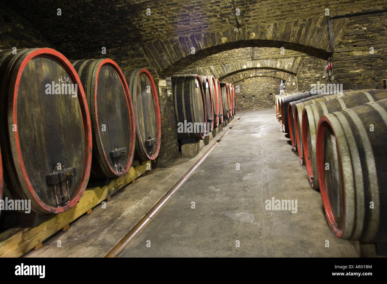German Wine Cellar and barrels Ahr Valley Stock Photo Alamy