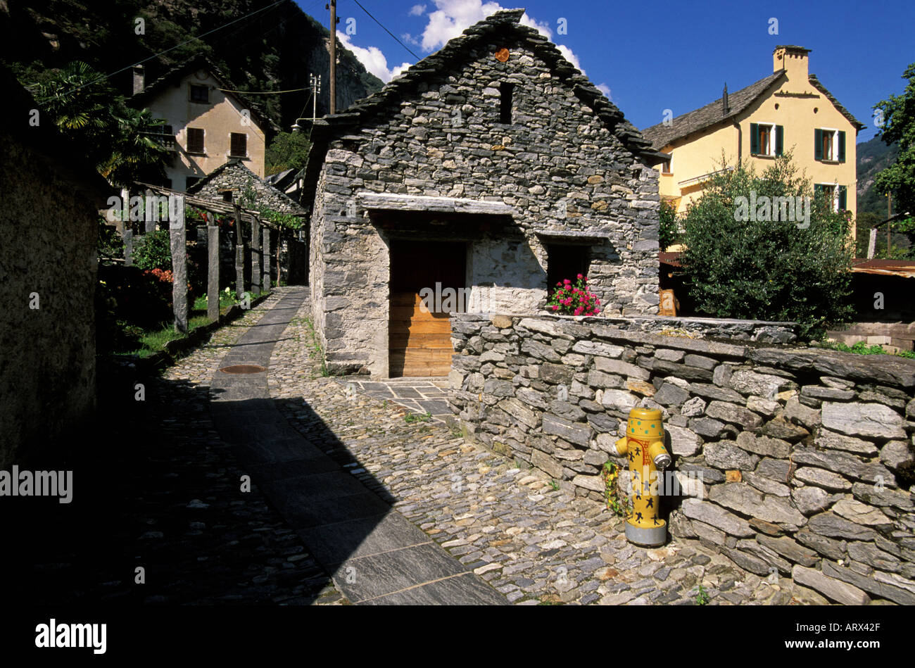Stone and Slate Home, Valley of Maggia Ticino Region, Switzerland Stock Photo