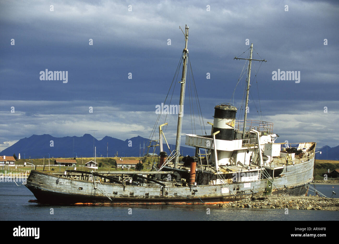 ARGENTINA Patagonia City of Ushuaia Sunken Ship in Ushuaia Bay Stock Photo