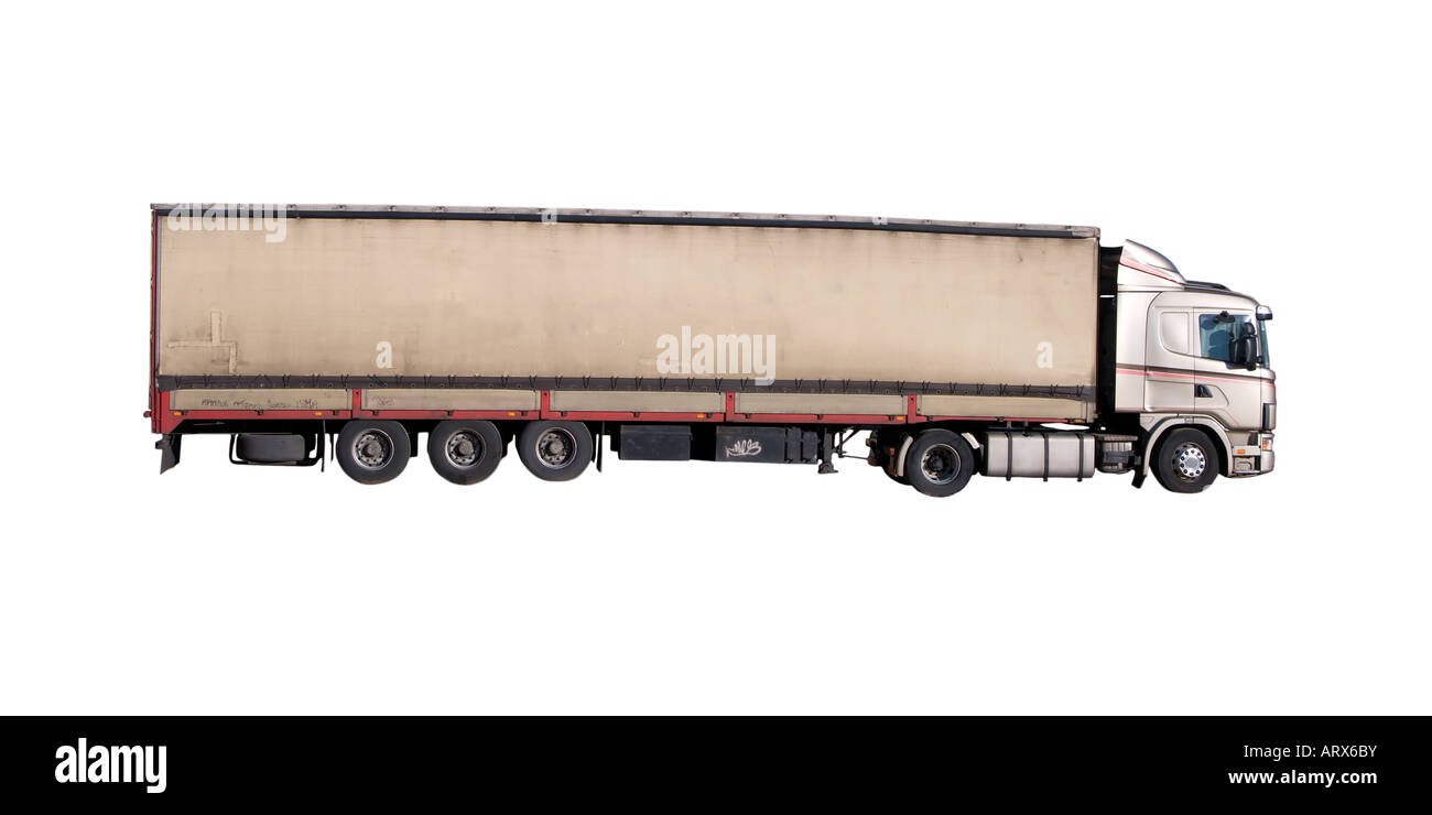 European 18wheeler with canvas trailer Stock Photo Alamy