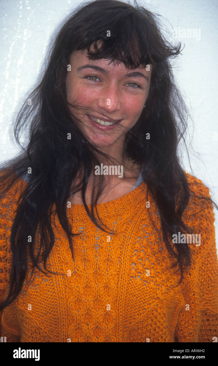 When Irish eyes are smiling--beautiful young Irish girl smiles a welcome at Avoca in Southern Ireland Stock Photo