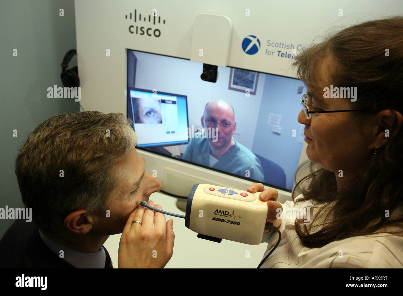 Cisco telecare booth launched at the Scottish Centre for Telehealth at Aberdeen Royal Infirmary which uses live video Stock Photo