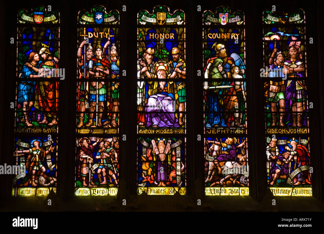 Stained Glass Window in the main chapel at West Point Stock Photo