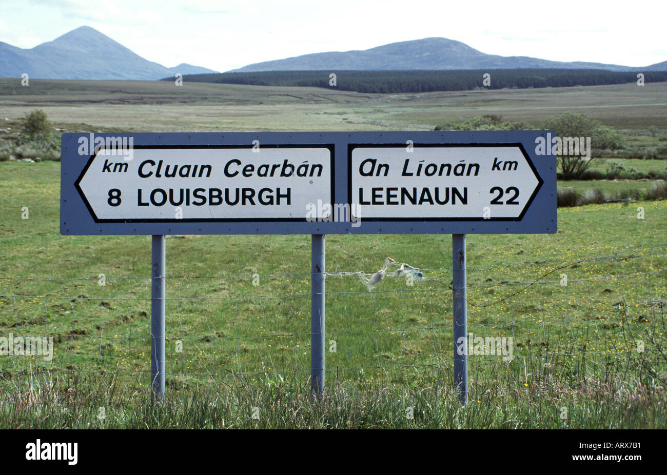 Typical Irish Traffic Signs in English and Gaelic Ireland Stock Photo