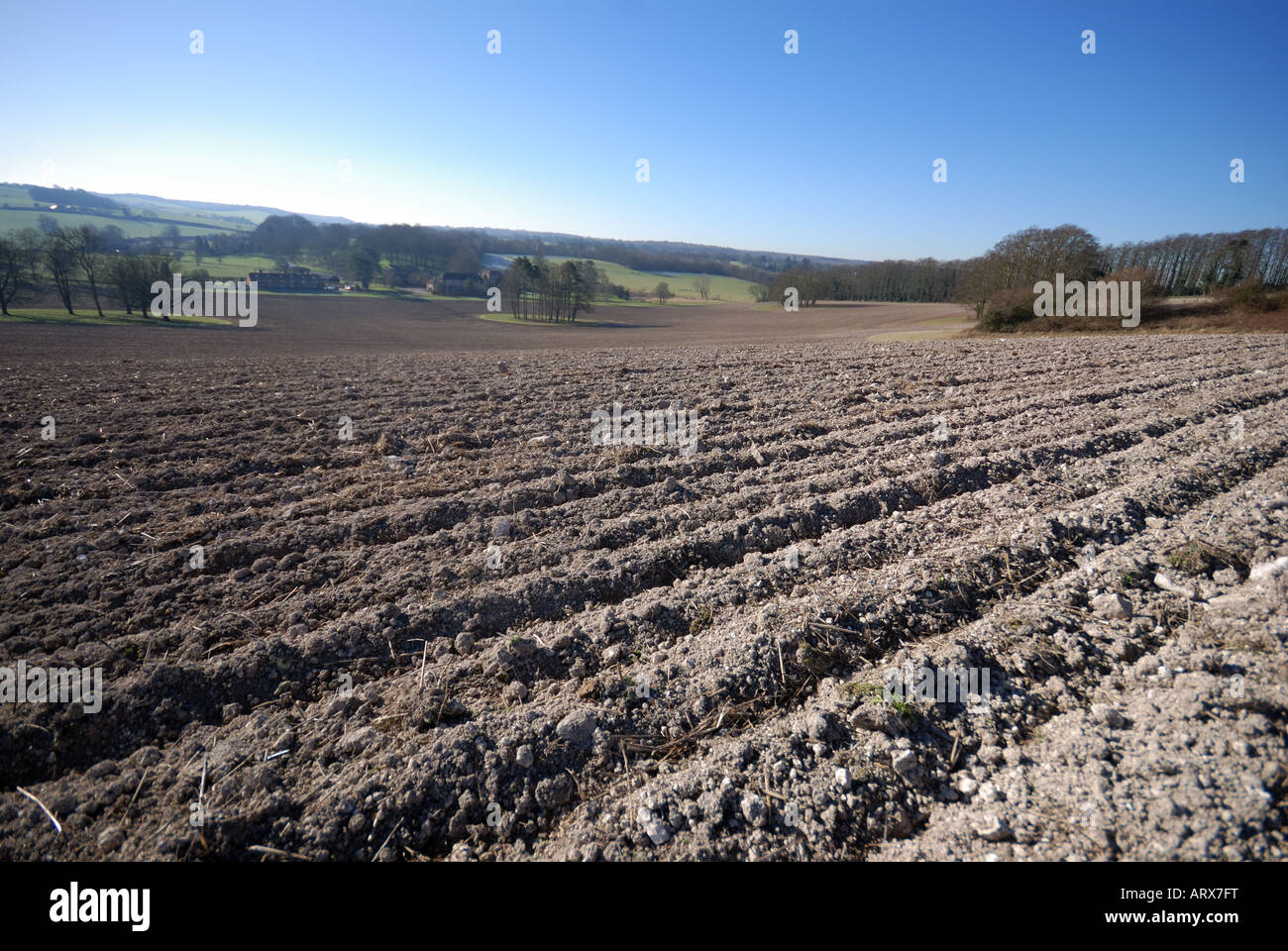 Ploughed Field the Downs Chartham Kent Stock Photo
