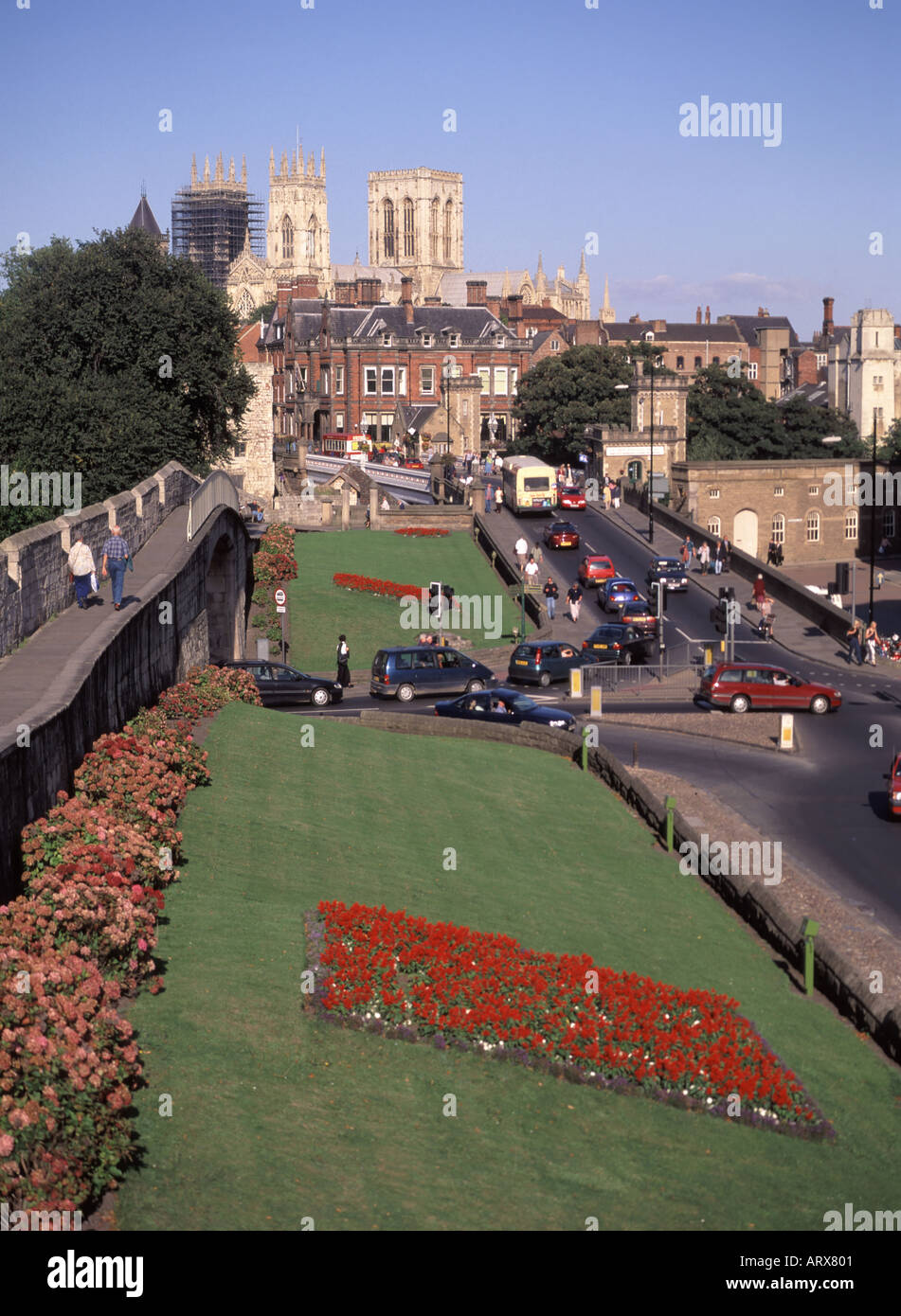 York City Walls with Minster beyond Stock Photo Alamy