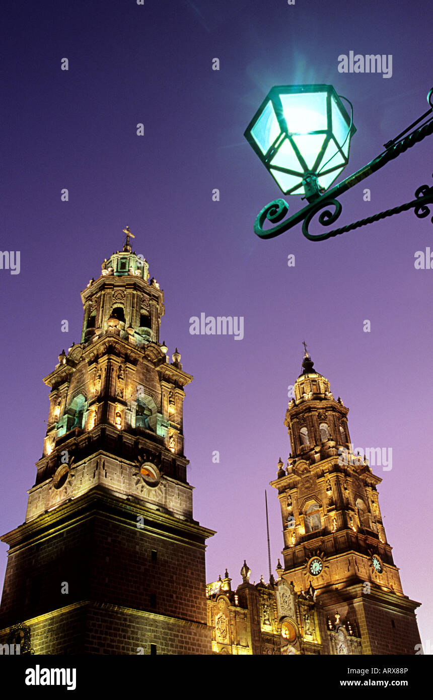 Exterior of the 17th century Herrerresque Baroque and neo classically styled Cathedral in the city of Morelia- Mexico Stock Photo