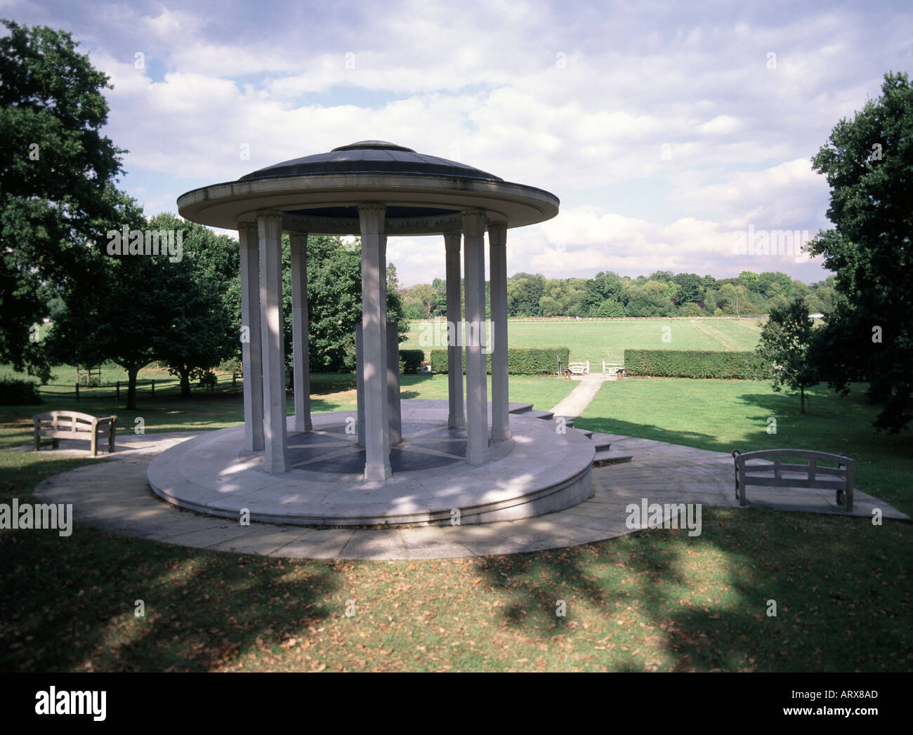 Magna Carta Memorial domed classical style circular colonnade created by American Bar Association at Cooper's Hill Runnymede Egham Surrey England UK Stock Photo