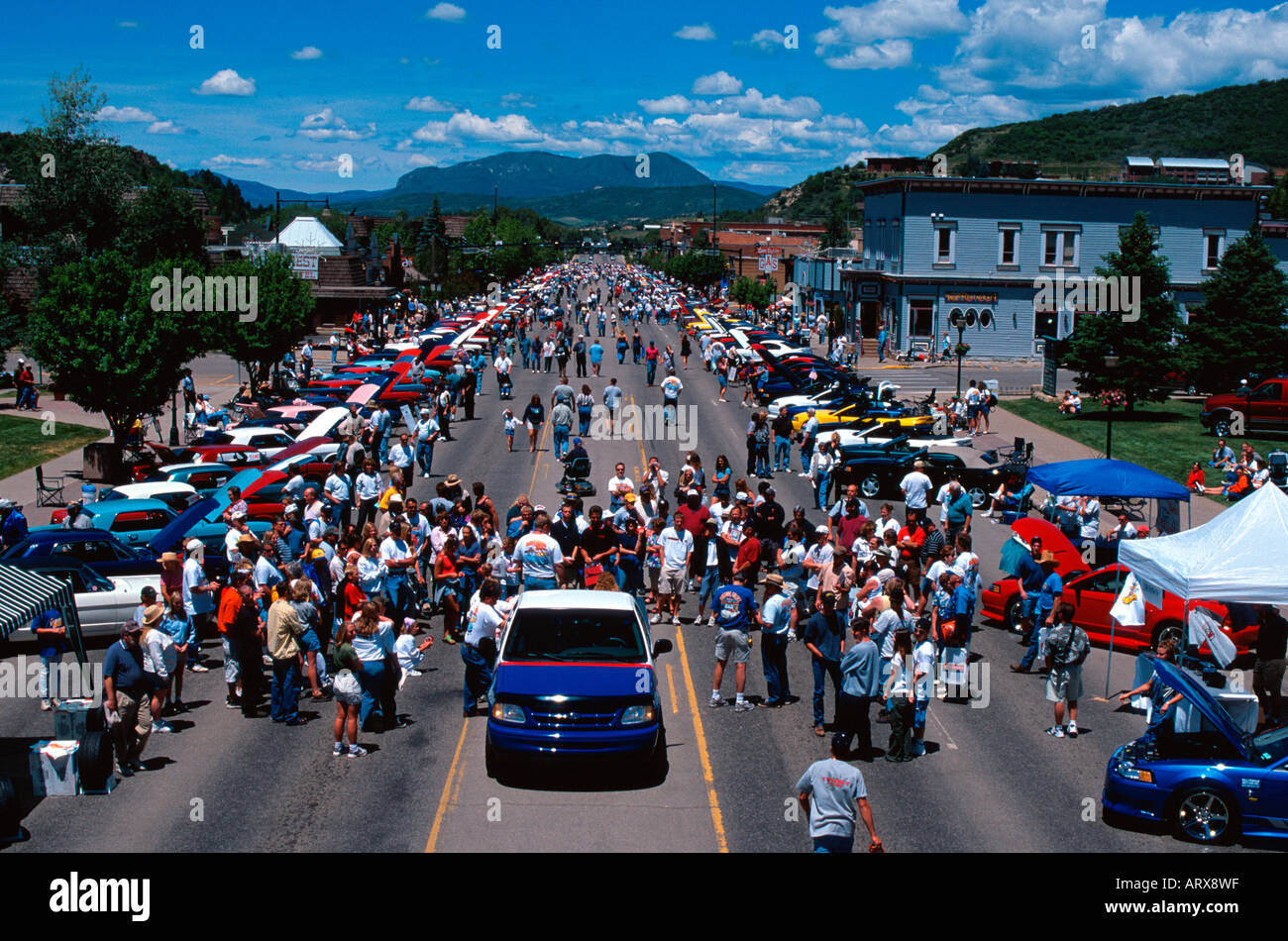 Crowd at Ford Mustang car show in Steamboat Springs Colorado USA Stock Photo