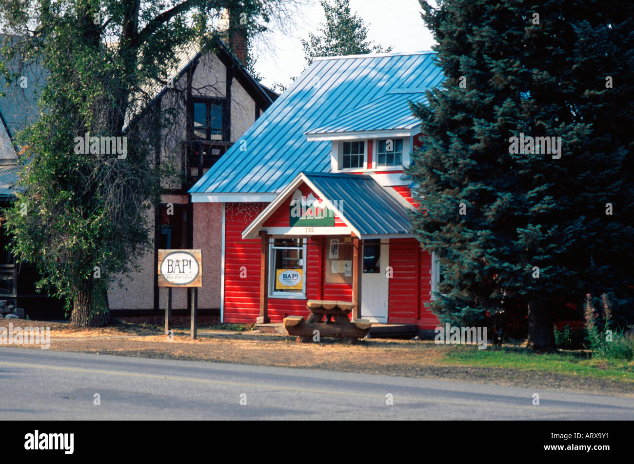 BAP Retail store in converted red single family home Steamboat Springs CO USA Stock Photo