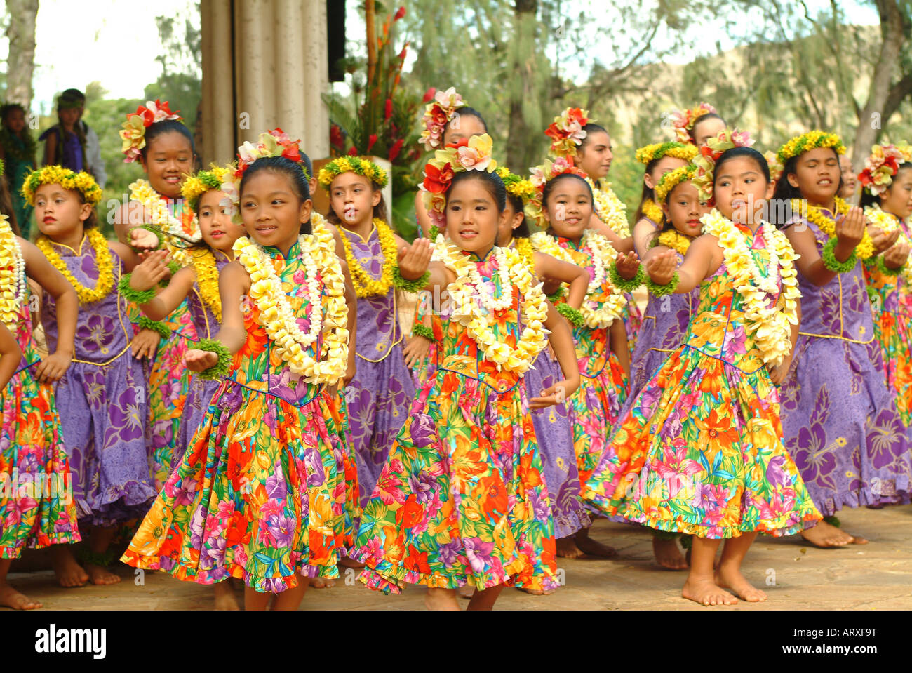 Keiki hula dancers from Halau Hula O Hokulani dancing at the Kapiolani ...