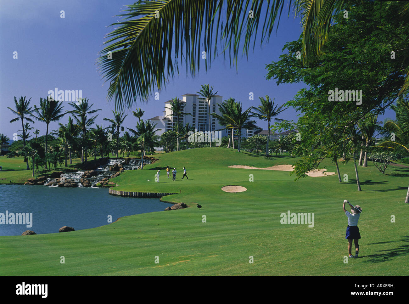 Golfers At The Ko Olina Golf Course West Oahu Stock Photo Alamy