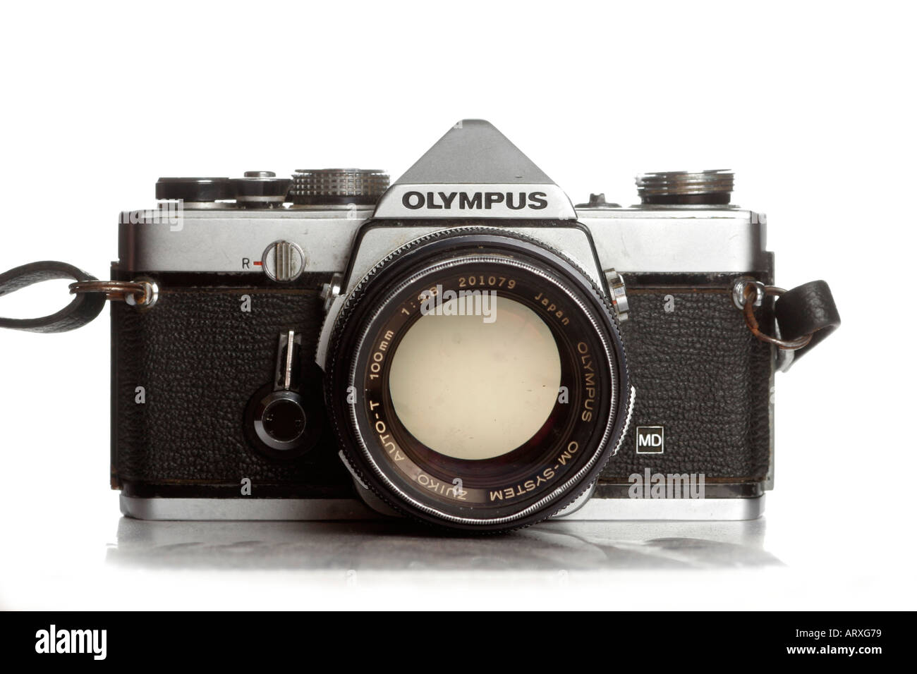 A well used Olympus OM 1 SLR camera Stock Photo