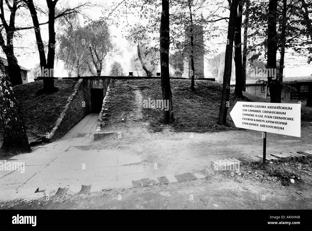 Entrance to Gas Chamber Auschwitz Stock Photo