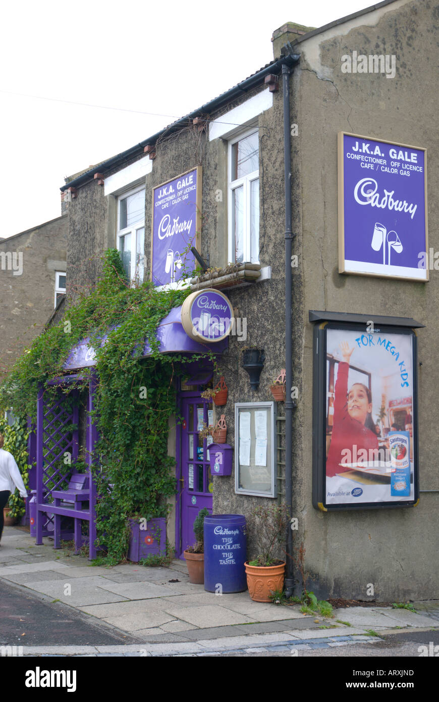 Corner shop in Tow Law County Durham UK was entirely branded as the