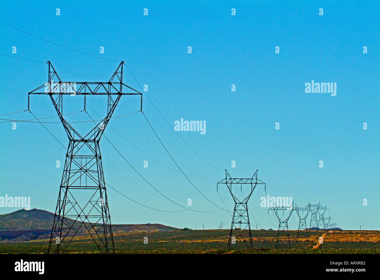 Power lines in the desert Stock Photo - Alamy