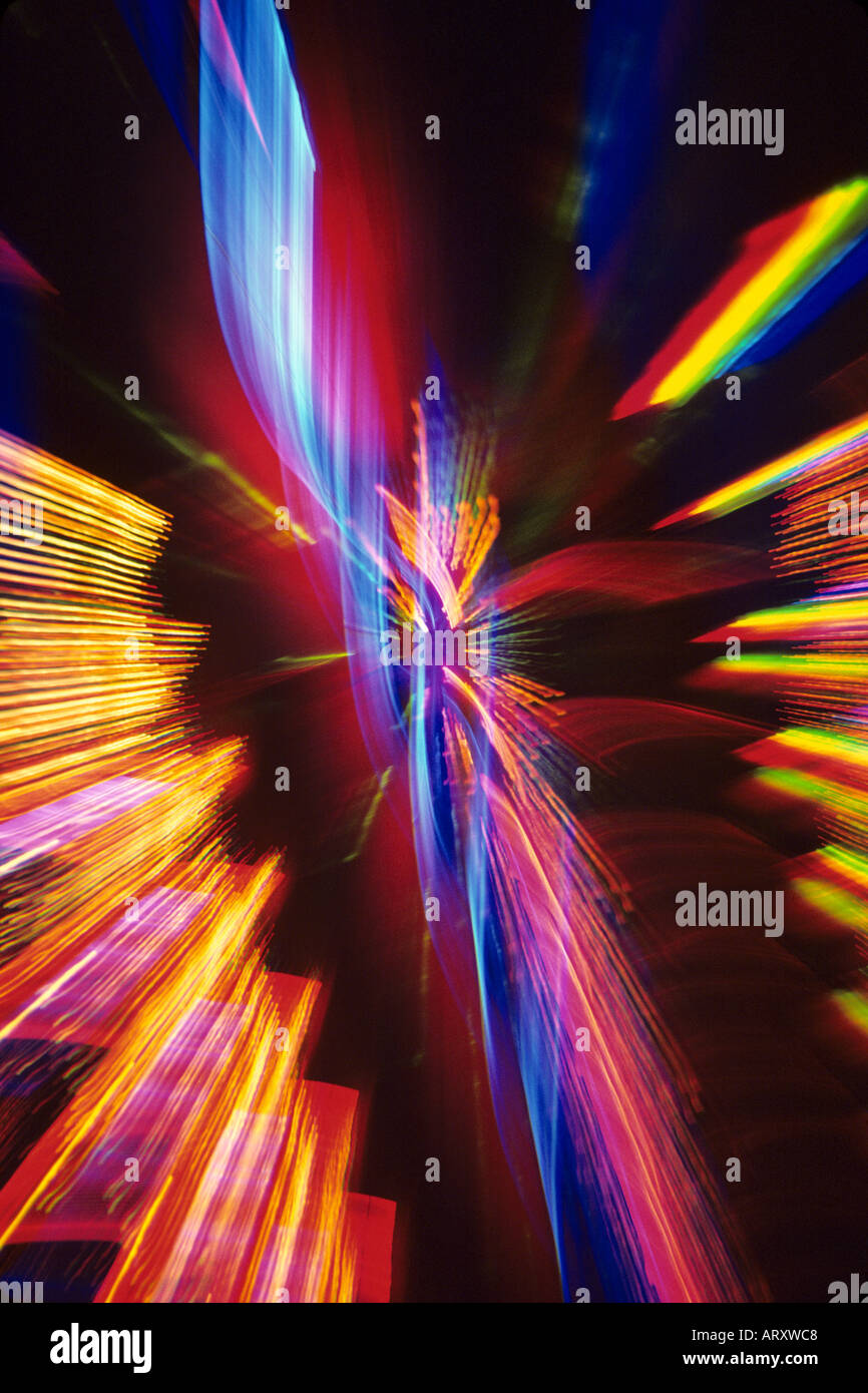 abstract neon lights zoomed prism Stock Photo