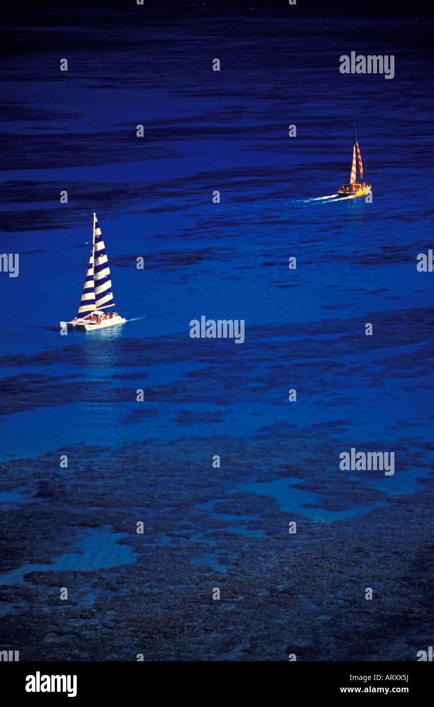Aerial of sailing catamarans off Waikiki beach, Oahu Stock Photo Alamy