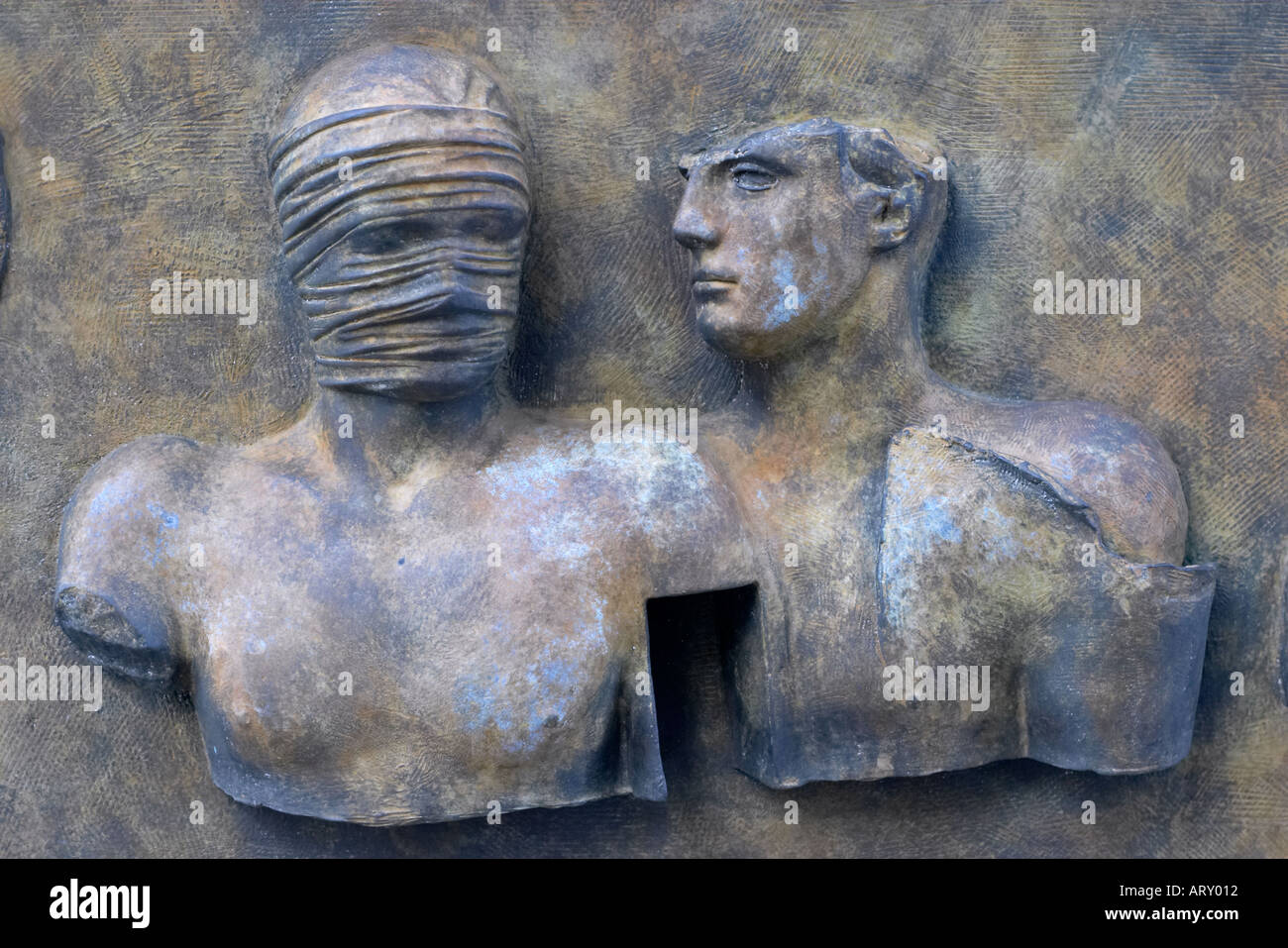 Detail from base of 'Centauro' statue by Igor Mitoraj at Canary Wharf London Stock Photo