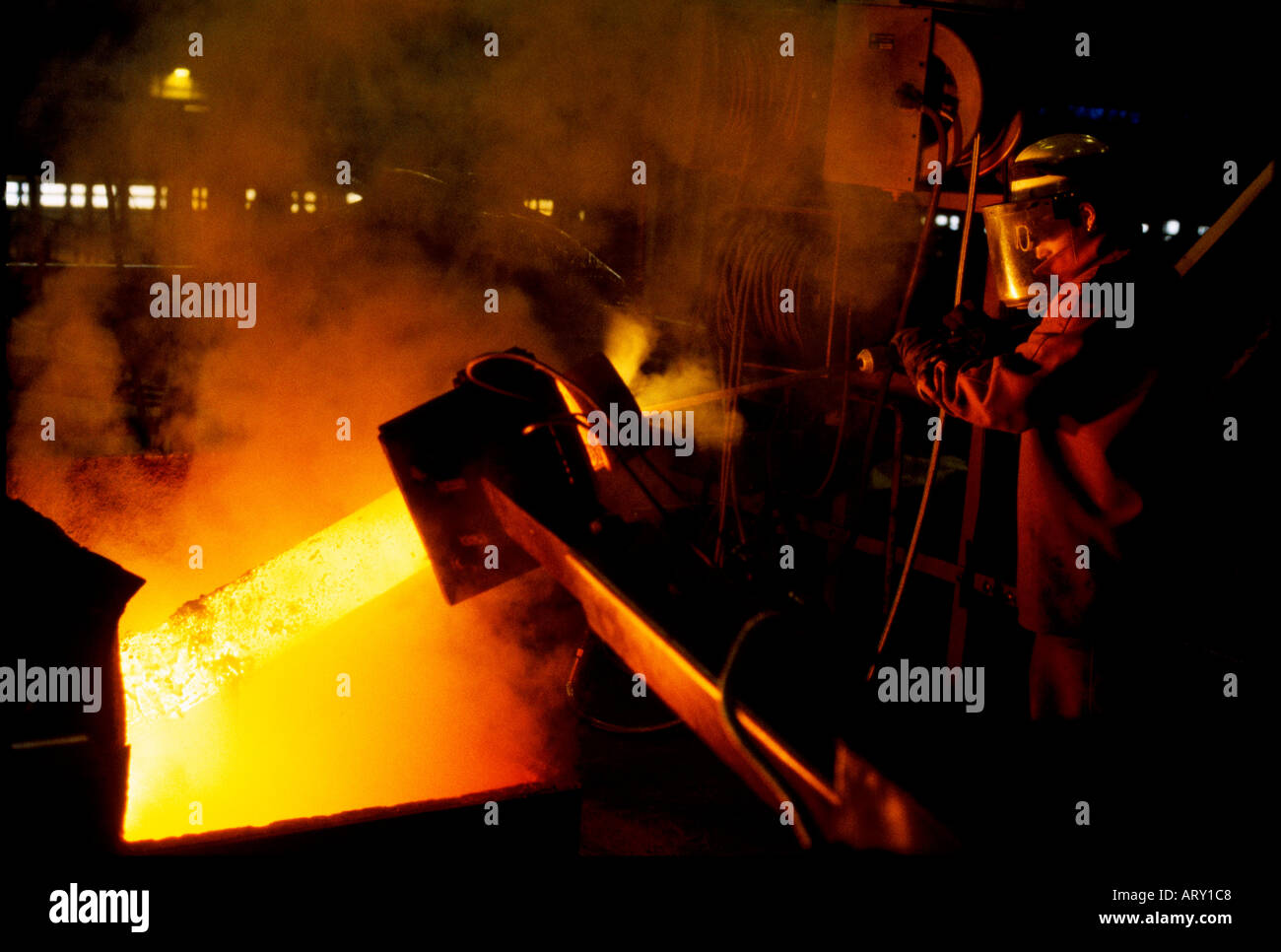 making steel in Tata Corus Llanwern steel works in Wales Stock Photo