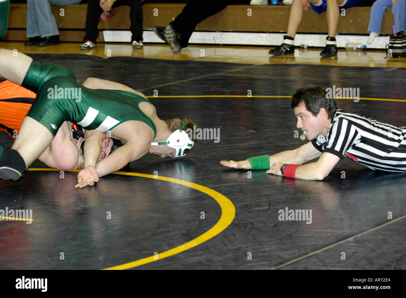 High School Wrestling action Port Huron Michigan Stock Photo